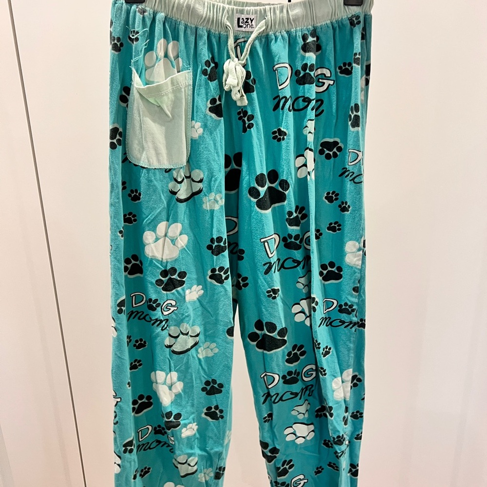 Lazy One Kids Pajama Bottoms - Teal with Paw Prints
